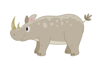African rhinoceros concept. Graphic element for printing on fabric, poster or banner for website. Tropics and exotic. Fauna and Savannah and wildlife, big gray animal. Cartoon flat vector illustration
