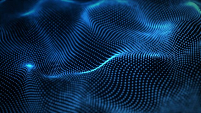 Abstract digital particle wave and lights background , Digital particle cyber or technology background, Animation of seamless loop.