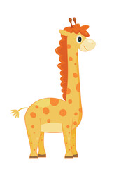 African giraffe concept. Tall spotted animal. Toy or mascot. Sticker for social networks and messengers. Zoo, wild life, fauna and outdoor. Poster or banner. Cartoon flat vector illustration