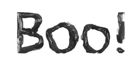 Halloween black smoke clouds with text Boo! shape. 3d elements with transparent background.