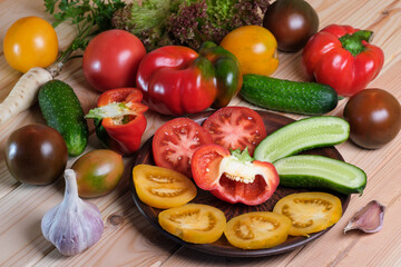 Vegetable layout with tomatoes