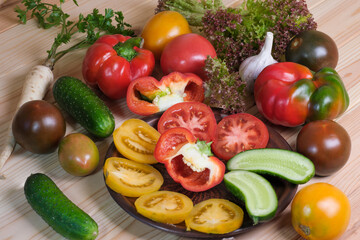 Vegetable layout with tomatoes