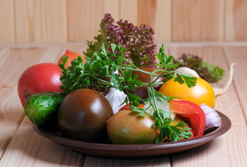Vegetable layout with tomatoes