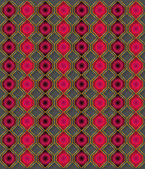 Red fuchsia golden seamless geometric hexagonal shape pattern design vector