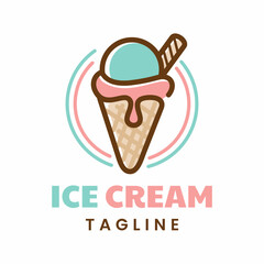 Ice Cream Logo Design, Simple Line Gelato Logo