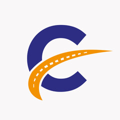 Letter C Transport Logo, Transportation Sign Design Template. Automotive Sport Road Logo Element