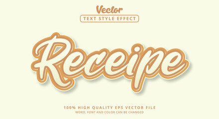 Editable text effect, Receipe text with layered style with combination brown and cream color