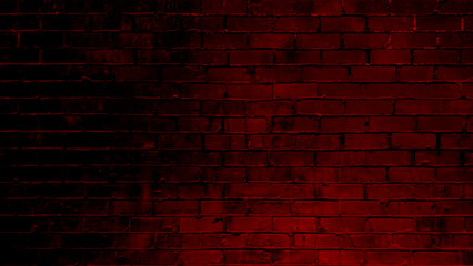 Fototapeta na wymiar Red Brick wall horizontal view. Vintage brick texture with black shadow