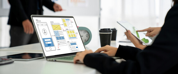 UX UI design process for modish mobile application and website . Creative prototype of wireframe...