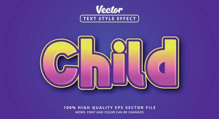 Editable text effect, Child text with color yellow blue and purple with modern style