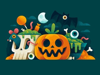 Halloween event Horror pumpkin Halloween illustration pumpkin art Happy Halloween Trick or treat Halloween day Horror pumpkin man creepy pumpkin scary illustration creepy jungle art