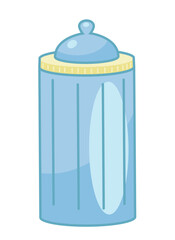 Baby bottle icon. Accessory and equipment for convenient feeding of newborns. Poster or banner for website. Graphic element for printing on fabric. Plastic utensils. Cartoon flat vector illustration