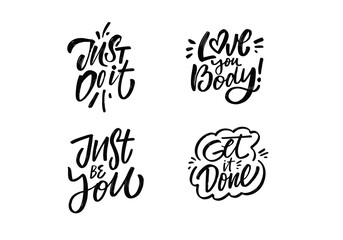 Black color calligraphy lettering phrases set. Hand drawn modern brush style.