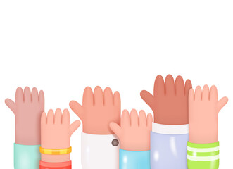 Raised Hands. Voting, Teamwork, Collaboration, Volunteering Concept. 3D illustration Isolated on Transparent Background. People Vote Hands - 538378963