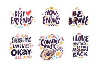 Set modern colorful lettering phrases set. Hand drawn vector art.
