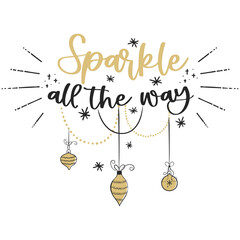 Merry Christmas quote. Hand drawn lettering for greeting cards. Vector.