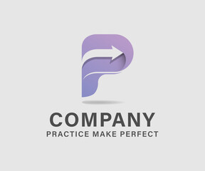 Initial P Logo. letter P with with arrow inside, Usable for Business and logistic Logos, Flat Vector Logo Design Template, vector illustration