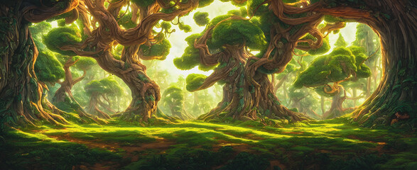 Artistic concept painting of a magical forest , background illustration.