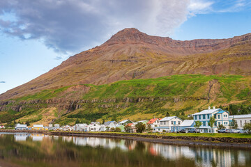 Fototapeta na wymiar Cityscape of Seydisfjordur village (Eastern Iceland)