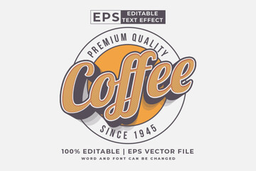 Editable text effect coffee logo 3d vintage style premium vector