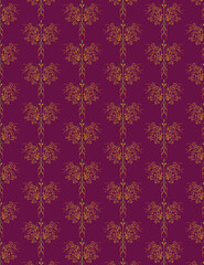 golden floral ornament pattern design vector on fuchsia color