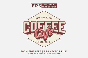 Editable text effect coffee cafe logo 3d vintage style premium vector
