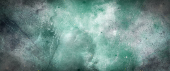 background with rays. background with wall cement. old vintage blue green background with distressed texture and grunge design with black border. Cosmic neon polar lights watercolor background.