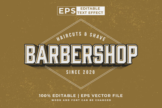 Editable text effect barbershop logo 3d vintage style premium vector