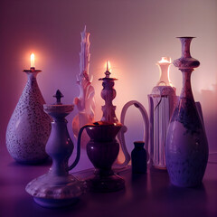 still life with a vase and candles