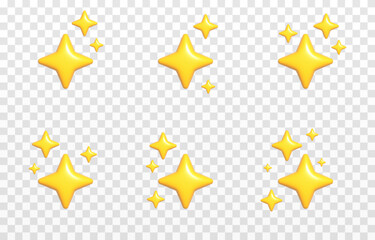 Vector glossy stars on an isolated transparent background. Yellow glossy shimmer PNG. Design element.