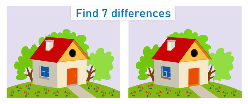 Find 7 differences. Logic puzzle game for children. Preschool worksheet activity. Vector illustration