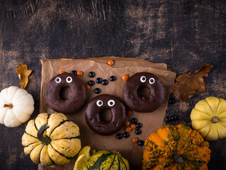 Halloween festive donuts with eyes.
