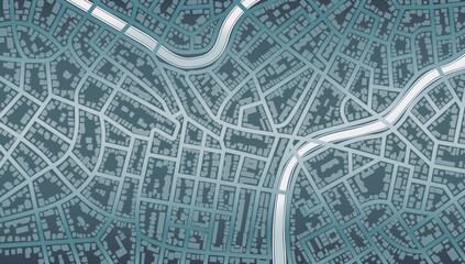 Detailed map of city from above. City top view. Abstract background. Map navigation to own house. View from above the map buildings. Flat style, Vector, illustration isolated.