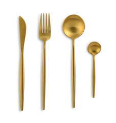 Golden coloured cutlery set - 538385722