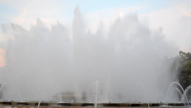 Singing Magic Fountain of Montjuic in the evening,