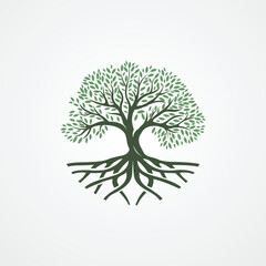 Fototapeta premium Roots Of Tree logo illustration. Vector silhouette of a tree.