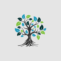Roots Of Tree logo illustration. Vector silhouette of a tree.