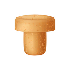 Wine cork stopper, wooden textured cartoon style. Corkwood plug with grape bunch. Vector illustration on white background