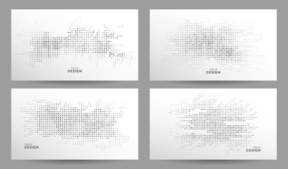 Vector illustration. Set of halftone dots panoramic background. Dotted spots using halftone circle. Pattern texture isolated on white background. Design elements for web banner, website template