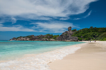 motion wave, white sand beach and the rock Sail in Similan island