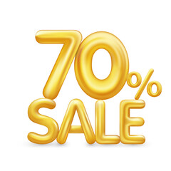 Sale off discount promotion set made of realistic numbers 3d gold helium balloons. Vector Illustration of balloon golden 70% percent discount collection for your minimal selling poster, banner ads.