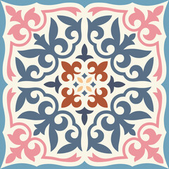 Floral texture in asian style. Geometric ceramic design tile. Vintage Illustration background.