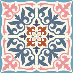 Floral texture in asian style. Geometric ceramic design tile. Vintage Illustration background.