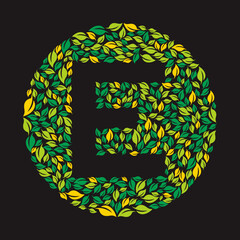 Letter E of a nature green color circle leaf shaped.