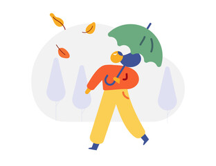 Obraz na płótnie Canvas Autumn season. Fall, rain. People silhouette with umbrella flat vector