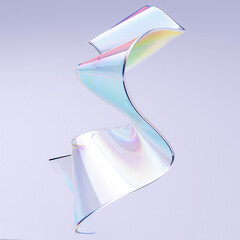 Wavy glass chromatic effect gradient abstract shape 3d rendering - 538393767