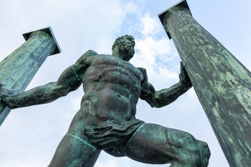 Ceuta, Spain Autonomous Spanish city in north Africa. Statue of Hercules known as the Pillars of Hercules. Greek mythology. Spain.  - obrazy, fototapety, plakaty