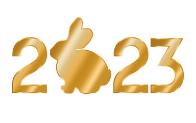 Golden logo 2023 with rabbit. Vector illustration.