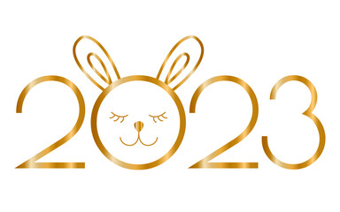 Golden logo 2023 with a cute rabbit illustration. PNG file on a transparent background...