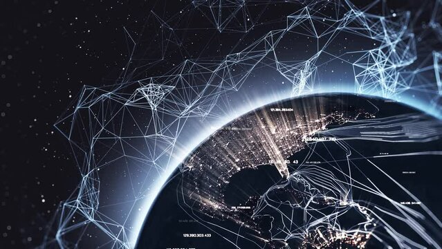 Global network connection the world abstract 3D rendering. Planet Earth, Globalized world, city lights and worldwide growth digital data network infrastructure